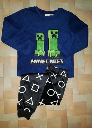 Мега теплый комплект, пижама велюр-флис майнкрафт, minecraft primark 5-7 лет 116-122 см