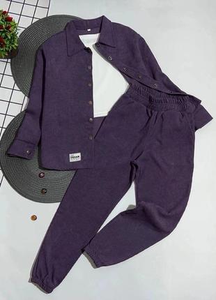 Костюм стильный вельветовый тройка для девочки подростка 13-14 лет. рубашка и джогеры. 158,164