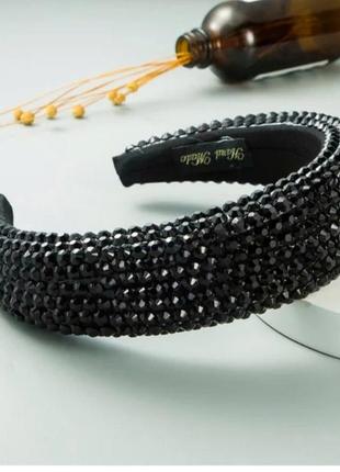 Об'ємний обруч для волосся з великими сяйними стразами колір чорний