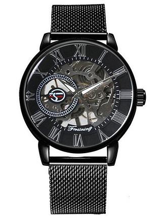 Классические механические мужские наручные часы forsining 8099 black-silver