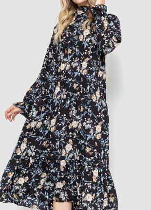 Платье свободного кроя с цветочным принтом, цвет черно-бежевый, 204r2013 фото