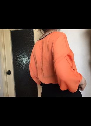 Шифоновая блузка яркая блуза оранжевая кофточка летнее пончо блузочка4 фото