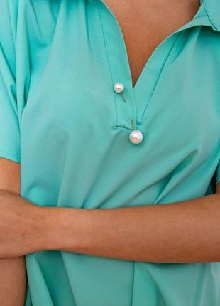 Шифоновая блуза с короткими рукавами, мятного цвета, 172r24-15 фото