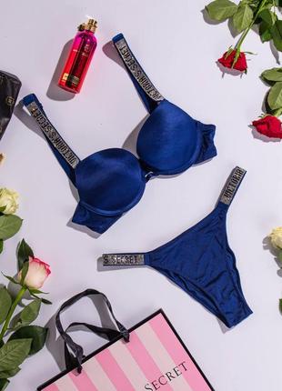 Victoria's secret push-up rhinestone, женское белье , синего цвета!