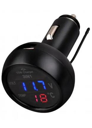 Годинник термометр + вольтметр vst 706-5 у прикурювач + usb (сієк)3 фото