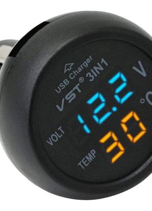 Годинник термометр + вольтметр vst 706-5 у прикурювач + usb (сієк)5 фото