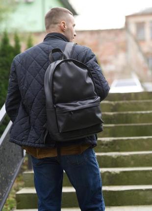 Рюкзак из экокожи черный мужской городской кожаный портфель, с отделением для ноутбука,1 фото