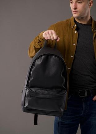Рюкзак з екошкіри чорний чоловічий шкіряний портфель, з відділенням для ноутбука,7 фото