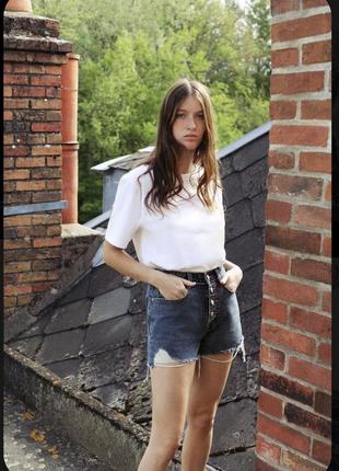 Джинсові шорти/ шорти з потертостями з високою посадкою zara - 34 / 38