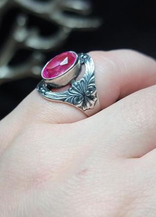 Серебряный винтажный перстень с рубином розовый2 фото