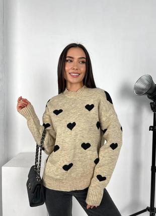 Жіночий теплий светр турецького виробництва з сердечками розмір універсальний
