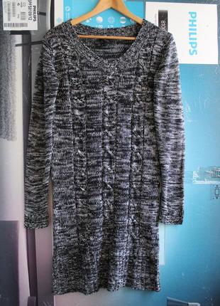 Комфортное вязаное платье-свитер, меланж2 фото