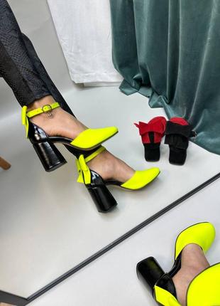 Эксклюзивные туфли с ремешком из итальянской кожи и замши женские на каблуке с бантиком3 фото