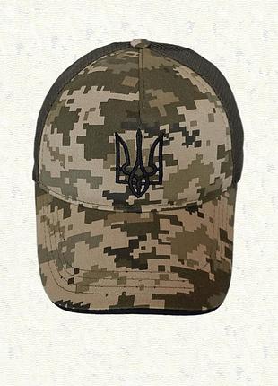 Бейсболка пиксель - вышитый тризуб - сетка - регулятор размера