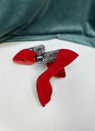 Экслюзивные туфли лодочки из итальянской кожи и замши женские на каблуке6 фото