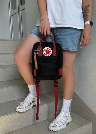 Чорний рюкзак з бордовими ручками kanken mini 7 l, канкен.6 фото