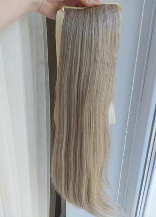 Хвост пепельный жемчужный блонд на ленте4 фото