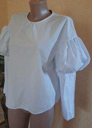Шикарная блузa в бело-голубом цвете рукав-фонарик от zara2 фото