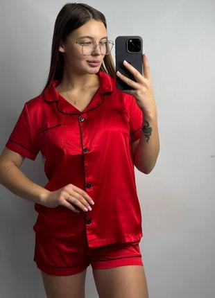 Женская пижама шёлк армани рубашка шорты v.velika красный