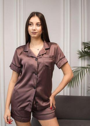 Женская пижама шёлк армани рубашка шорты brand шоколад