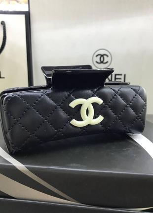 Заколка краб великий чорний для волосся з логотипом chanel