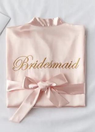 Пудровый халат для девичника подружка невесты bridesmaid caтиновый халатик3 фото