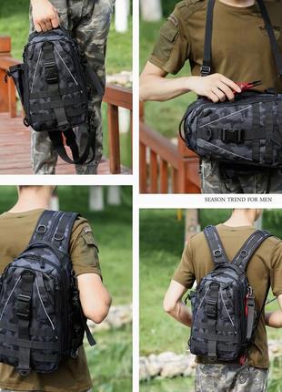 Черная тактическая сумка-рюкзак, борсетка армейская.9 фото