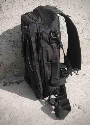 Черная тактическая сумка-рюкзак, борсетка армейская.3 фото
