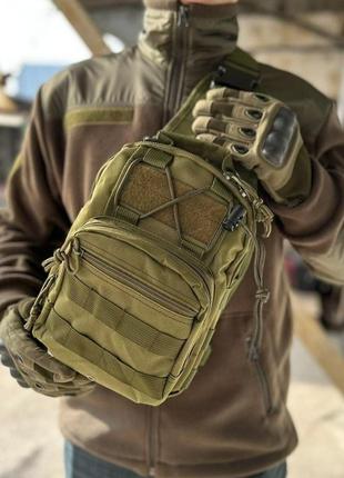 Тактична чоловіча сумка армійська борсетка однолямкова хакі, олива.