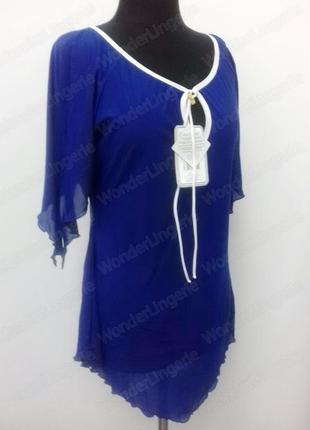Lily m-339 marko синяя пляжная туника платье накидка парео микросетка2 фото