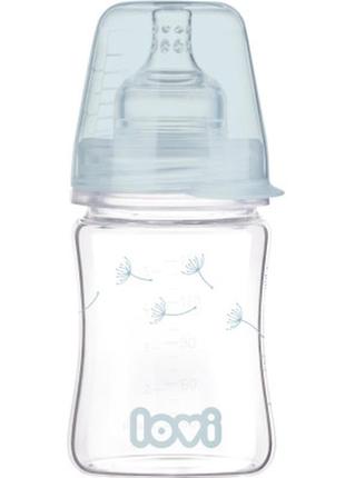 Пляшка для годування lovi diamond glass botanic скляна 150 мл світло-синя (74/105)