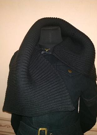 Джинсова, чорна куртка з великим в'язаним коміром на кнопках.5 фото