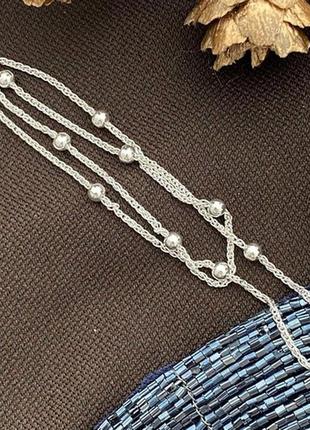 Цепочка серебряная с плетением колосок и серебряными шариками 40 см9 фото