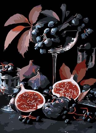 Картина за номерамина чорному фоні "інжир та виноград" 40х50 см