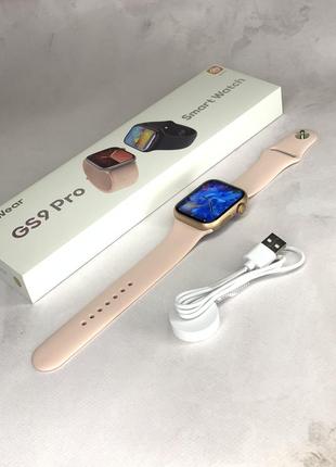 Умные смарт-часы smart watch gs9 pro 45 mm смарт-часы с украинским языком и функцией звонка золотистые2 фото