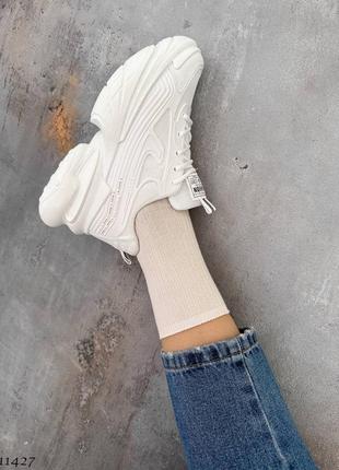 Белые кожаные резиновые текстильные кроссовки на толстой грубой подошве2 фото