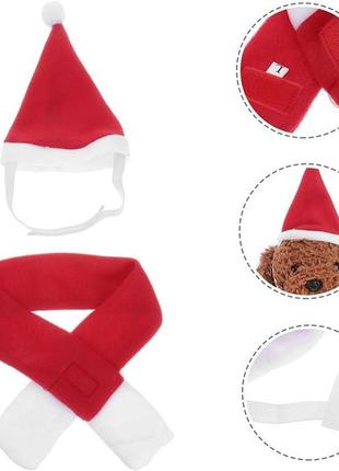 Набор balacoo pet hat/ шарф рождественская и шляпа для собаки /красная шляпа и шарф для кошек2 фото
