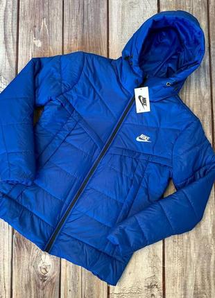 Куртка мужская демисезонная hyperdunk nike синяя весенняя стеганая с капюшоном курточка найк весна короткая s-xxl