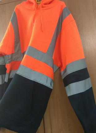 Батник худи капюшонка оранж со светоотражателями workwear l2 фото