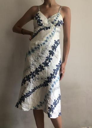 Льняное платье сарафан в цветы3 фото