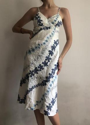 Льняное платье сарафан в цветы1 фото