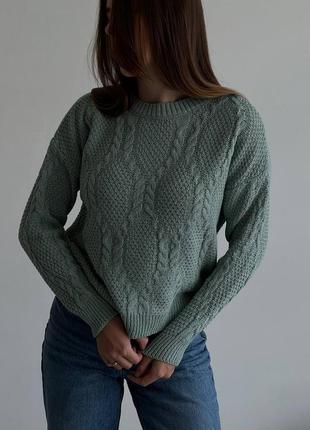Стильный свитер, р.уни, ажурная вязка, фисташка