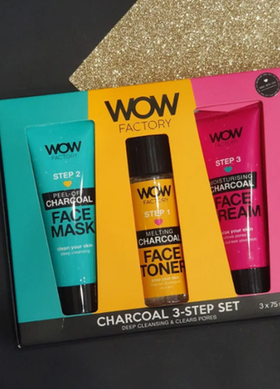 Набір для обличчя вугільний 3 кроки max brands marketing b.v wow factory charcoal 3-step set