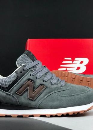 New balance 574 кроссовки кеды мужские Пасхи баланс весенние демисезонные демисезонное качество низкое серые с коричневым