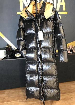 Потужний крутий чорний пуховик пальто довгий монклер moncler10 фото