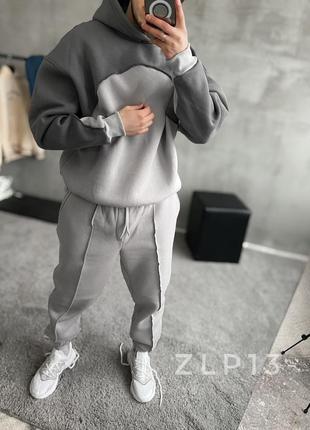 Спортивный костюм утепленный оверсайз серый