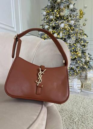 Жіноча сумка із еко-шкіри ysl hobo ив сен лоран хобо saint laurent black classic bow tie коричневого кольору молодіжна, брендова сумка4 фото