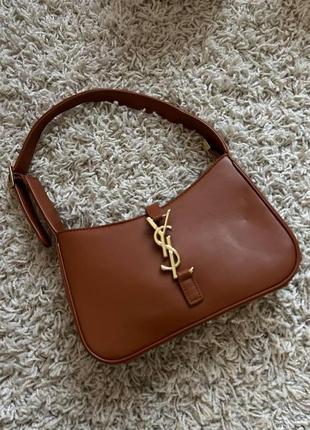 Жіноча сумка із еко-шкіри ysl hobo ив сен лоран хобо saint laurent black classic bow tie коричневого кольору молодіжна, брендова сумка9 фото