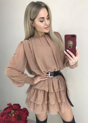 Шифоновое платье шифон горох зефирка с поясом плаття шифонове зефірка з поясом