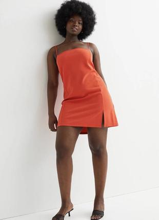 Стильная оранжевая  🍊🍊🍊 платье на бретелях h&amp;m l/xl1 фото